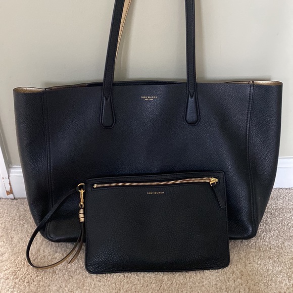 Tory Burch Black/Gold Perry Reversible Tote - Picture 1 of 16